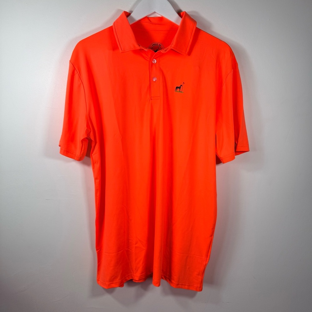 Proud 90 Golf Is Fun Neon Orange Polo Shirt Men’s L Performance Stretch Golf